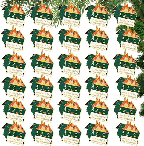5 Pcs Dumpster Fire Christmas Metal Ornament Everything's Fine Ornament Emotional Support Employee Appreciation Gift Funny Christmas Ornaments Thank You Gifts for Team Coworker in Kuwait