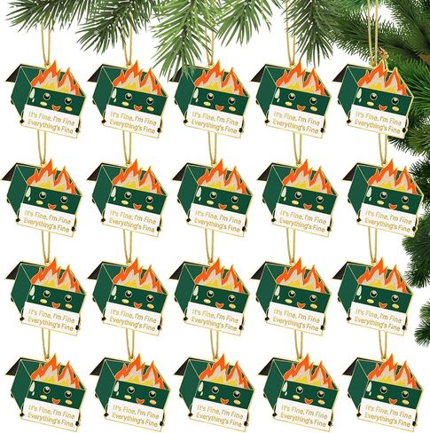 5 Pcs Dumpster Fire Christmas Metal Ornament Everything's Fine Ornament Emotional Support Employee Appreciation Gift Funny Christmas Ornaments Thank You Gifts for Team Coworker in Kuwait