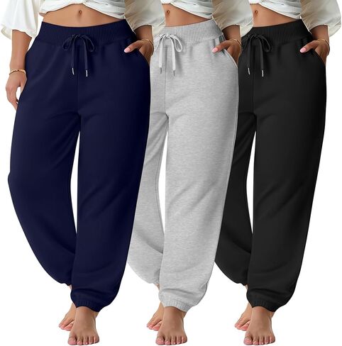 3 Pack Women's Plus Size Sweatpants Joggers Tapered Elastic Waist with Pockets Workout Athletic Lounge Yoga Pants in Saudi Arabia