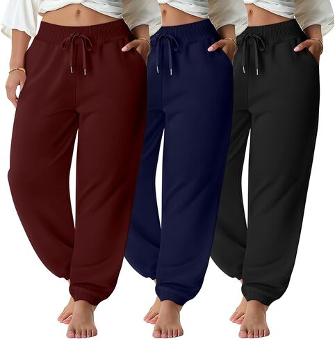 3 Pack Women's Plus Size Sweatpants Joggers Tapered Elastic Waist with Pockets Workout Athletic Lounge Yoga Pants in Saudi Arabia