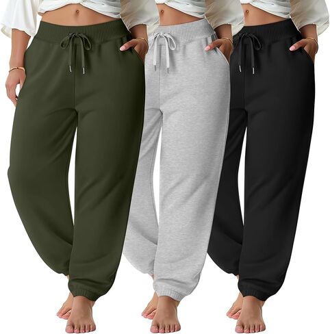3 Pack Women's Plus Size Sweatpants Joggers Tapered Elastic Waist with Pockets Workout Athletic Lounge Yoga Pants in Saudi Arabia