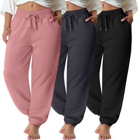 3 Pack Women's Plus Size Sweatpants Joggers Tapered Elastic Waist with Pockets Workout Athletic Lounge Yoga Pants in Saudi Arabia