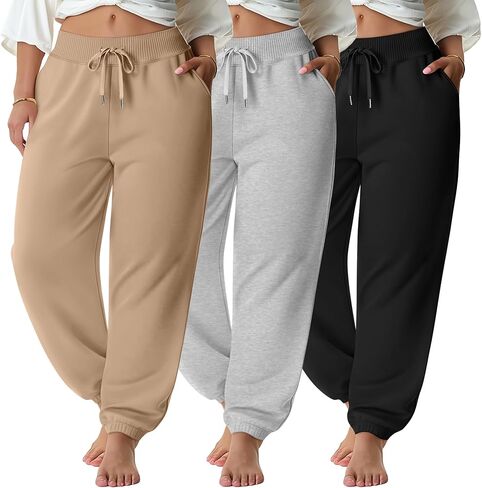 3 Pack Women's Plus Size Sweatpants Joggers Tapered Elastic Waist with Pockets Workout Athletic Lounge Yoga Pants in Saudi Arabia
