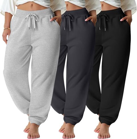 3 Pack Women's Plus Size Sweatpants Joggers Tapered Elastic Waist with Pockets Workout Athletic Lounge Yoga Pants in Saudi Arabia