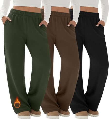 3 Pack Women's Fleece Plus Size Wide Leg Sweatpants Lined Baggy Pants Drawstring Casual Joggers with Pockets in Saudi Arabia