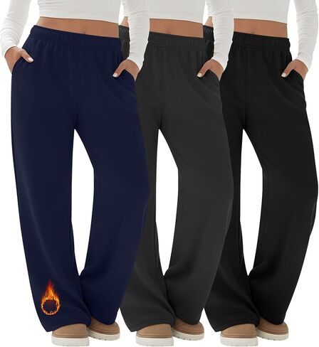 3 Pack Women's Fleece Plus Size Wide Leg Sweatpants Lined Baggy Pants Drawstring Casual Joggers with Pockets in Saudi Arabia