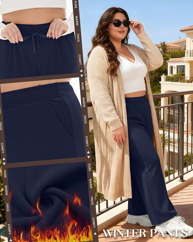 3 Pack Women's Fleece Plus Size Wide Leg Sweatpants Lined Baggy Pants Drawstring Casual Joggers with Pockets in Saudi Arabia