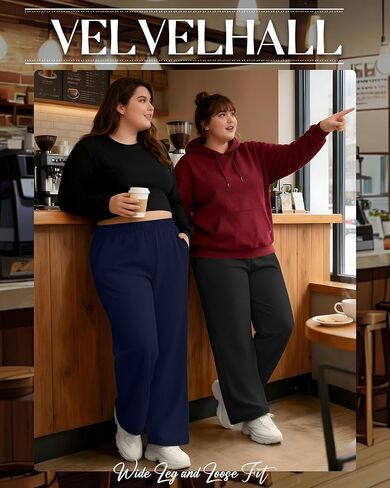 3 Pack Women's Fleece Plus Size Wide Leg Sweatpants Lined Baggy Pants Drawstring Casual Joggers with Pockets in Saudi Arabia