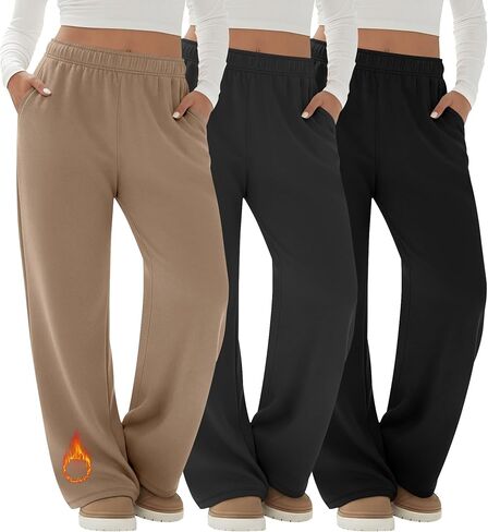 3 Pack Women's Fleece Plus Size Wide Leg Sweatpants Lined Baggy Pants Drawstring Casual Joggers with Pockets in Saudi Arabia
