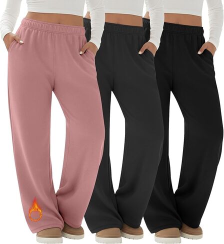 3 Pack Women's Fleece Plus Size Wide Leg Sweatpants Lined Baggy Pants Drawstring Casual Joggers with Pockets in Saudi Arabia
