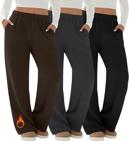 3 Pack Women's Fleece Plus Size Wide Leg Sweatpants Lined Baggy Pants Drawstring Casual Joggers with Pockets in Saudi Arabia