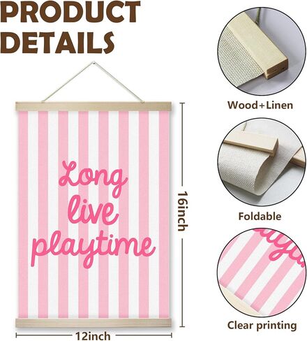 RZQIJ Long Live Playtime Sign Hanging Wall Flags Canvas Banner 12x16 Inch - Toddler Wall Decor Banner for Room, Playroom, Bedroom - Poster Hanger Frame for Kids - Girls Bedroom Decor(013) in Saudi Arabia