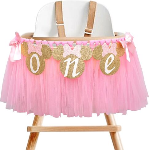 Mouse One High Chair Banner - Mouse Theme First Birthday Party Banner for Little Girls,Pink 1st Birthday Decoration Garland (pink mouse banner) in Saudi Arabia