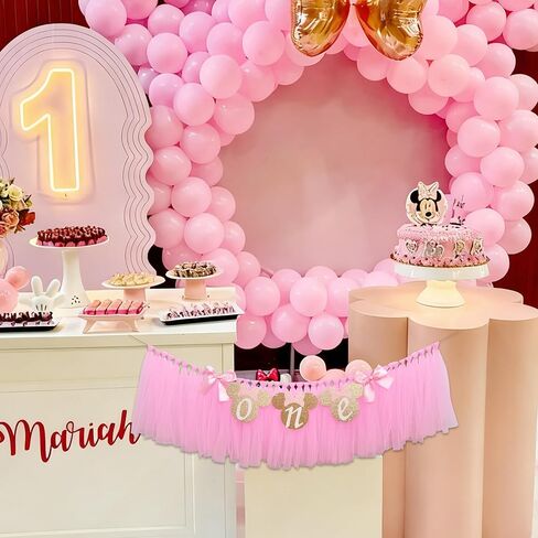 Mouse One High Chair Banner - Mouse Theme First Birthday Party Banner for Little Girls,Pink 1st Birthday Decoration Garland (pink mouse banner) in Saudi Arabia