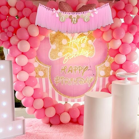 Mouse One High Chair Banner - Mouse Theme First Birthday Party Banner for Little Girls,Pink 1st Birthday Decoration Garland (pink mouse banner) in Saudi Arabia
