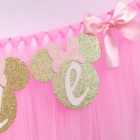 Mouse One High Chair Banner - Mouse Theme First Birthday Party Banner for Little Girls,Pink 1st Birthday Decoration Garland (pink mouse banner) in Saudi Arabia