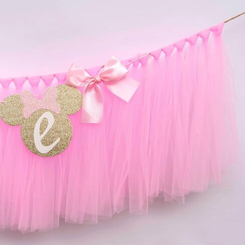 Mouse One High Chair Banner - Mouse Theme First Birthday Party Banner for Little Girls,Pink 1st Birthday Decoration Garland (pink mouse banner) in Saudi Arabia