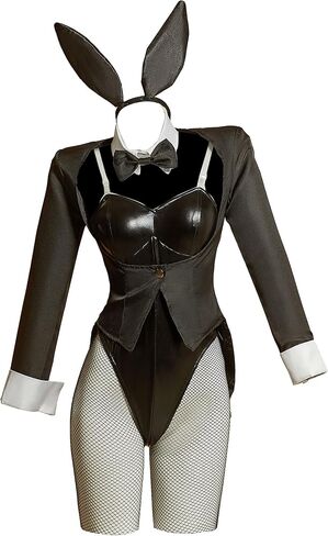 أزياء نسائية من Cosplay.fm أزياء تنكرية على شكل أرنب أسود ومعطف مع جوارب وعصابة رأس على شكل أرنب in Saudi Arabia