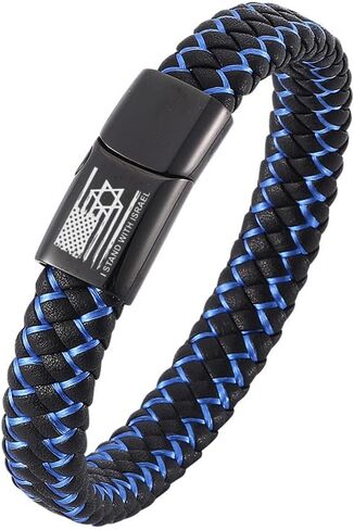 ForeverWill I Stand with Israel USA Flag Star of David Jewish Bracelet Jerusalem Mogen David Star Leather Bangle Judaica Israelities Faith Hanukkah Wristband Israeli Amulet Jewelry, 7.28'', Blue in Saudi Arabia
