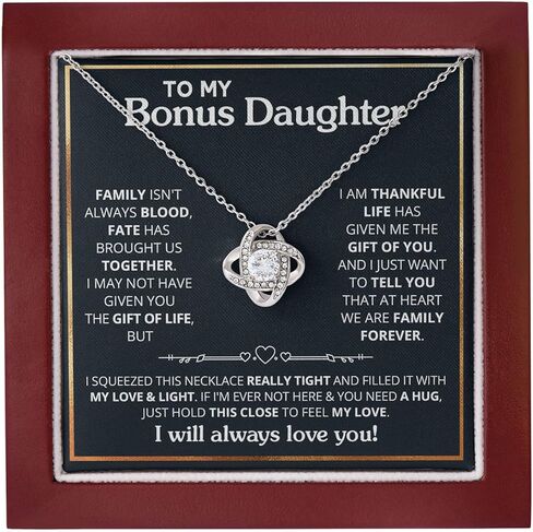 To My Bonus Daughter Necklace From Stepdad, Bonus Daughter Gifts From Stepmom, Jewelry Gifts For Stepdaughter On Wedding Day Birthday Graduation, Stepdaughter Necklace With Heartfelt Message & Elegant Box in Saudi Arabia