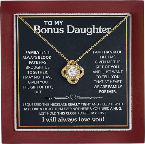To My Bonus Daughter Necklace From Stepdad, Bonus Daughter Gifts From Stepmom, Jewelry Gifts For Stepdaughter On Wedding Day Birthday Graduation, Stepdaughter Necklace With Heartfelt Message & Elegant Box in Saudi Arabia