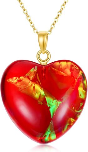SISGEM 14K Gold Heart Necklace for Women, Solid Gold Love Heart with Red Stone Pendant Necklace Fine Jewelry Anniversary Birthday Gifts for Mom, Wife, 16''-18'' in Saudi Arabia