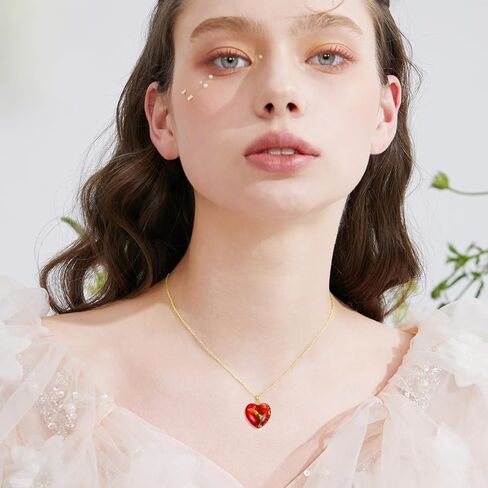 SISGEM 14K Gold Heart Necklace for Women, Solid Gold Love Heart with Red Stone Pendant Necklace Fine Jewelry Anniversary Birthday Gifts for Mom, Wife, 16''-18'' in Saudi Arabia