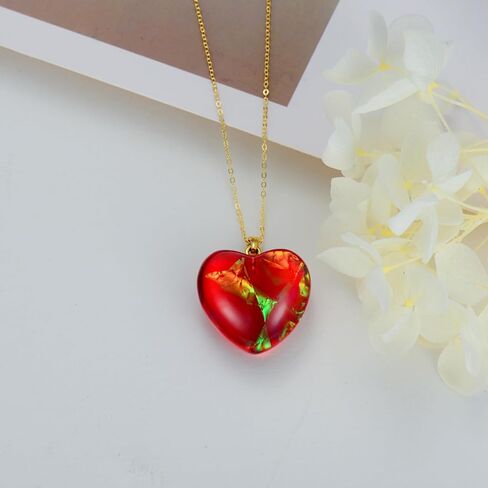 SISGEM 14K Gold Heart Necklace for Women, Solid Gold Love Heart with Red Stone Pendant Necklace Fine Jewelry Anniversary Birthday Gifts for Mom, Wife, 16''-18'' in Saudi Arabia