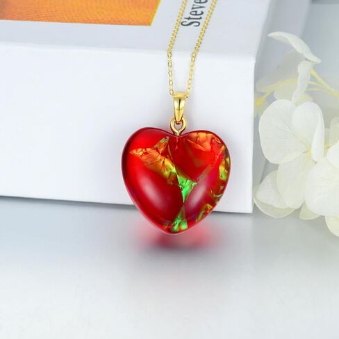 SISGEM 14K Gold Heart Necklace for Women, Solid Gold Love Heart with Red Stone Pendant Necklace Fine Jewelry Anniversary Birthday Gifts for Mom, Wife, 16''-18'' in Saudi Arabia