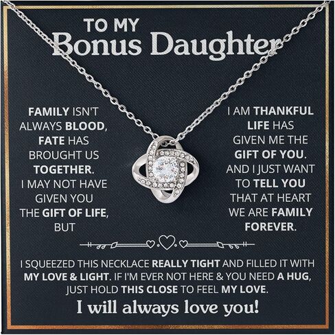 To My Bonus Daughter Necklace From Stepdad, Bonus Daughter Gifts From Stepmom, Jewelry Gifts For Stepdaughter On Wedding Day Birthday Graduation, Stepdaughter Necklace With Heartfelt Message & Elegant Box in Saudi Arabia