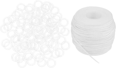 Veemoon 1 Set Pull Cord with Transparent Roman Rings Curtain Pull String with Curtain Rings Easy Installation Accessories for Drapes and Window Treatments in Saudi Arabia