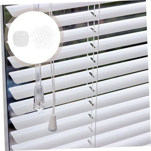Veemoon 1 Set Pull Cord with Transparent Roman Rings Curtain Pull String with Curtain Rings Easy Installation Accessories for Drapes and Window Treatments in Saudi Arabia