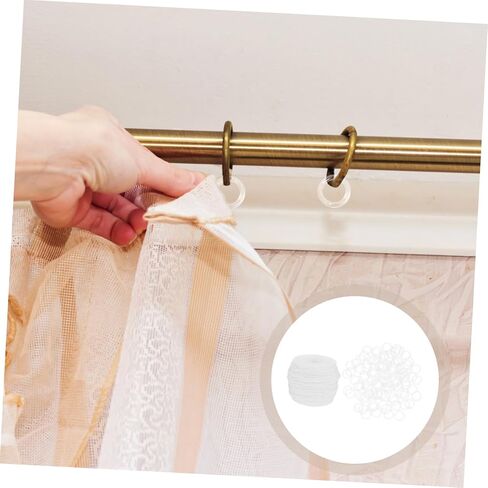 Veemoon 1 Set Pull Cord with Transparent Roman Rings Curtain Pull String with Curtain Rings Easy Installation Accessories for Drapes and Window Treatments in Saudi Arabia