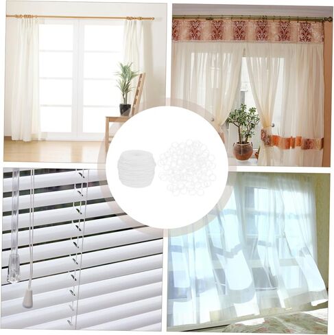Veemoon 1 Set Pull Cord with Transparent Roman Rings Curtain Pull String with Curtain Rings Easy Installation Accessories for Drapes and Window Treatments in Saudi Arabia