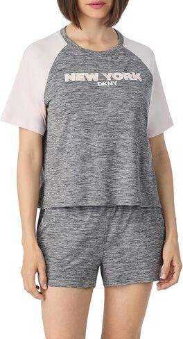ملابس نوم وملابس نوم للسيدات من DKNY - مجموعة قصص الربيع - طقم بيجامة جيرسيه ناعم بأكمام قصيرة وسروال قصير in Saudi Arabia