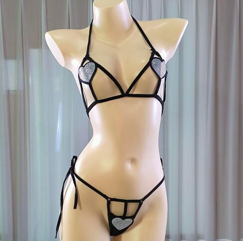 JasmyGirls Sexy Two Piece Bra and Panty Sets for Women Rhinestone Heart Lingerie Self Tie in Saudi Arabia