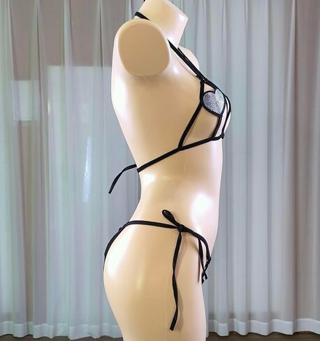 JasmyGirls Sexy Two Piece Bra and Panty Sets for Women Rhinestone Heart Lingerie Self Tie in Saudi Arabia