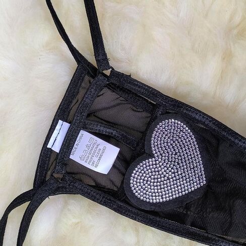 JasmyGirls Sexy Two Piece Bra and Panty Sets for Women Rhinestone Heart Lingerie Self Tie in Saudi Arabia