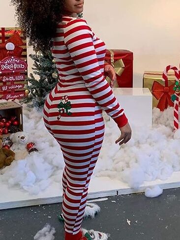 Christmas One Piece for Women Fleece Hooded Jumpsuit Zipper Romper Sexy One Piece Pajamas Sleepwear in Saudi Arabia