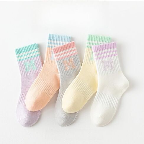 5 Pairs Girls Socks Rainbow Heart Colorful Crew Athletic Socks for 1-12 Years in Saudi Arabia
