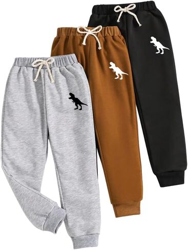 Nivne Tco Tween Boys 3 قطعة Sweatpants عادية ديناصور جرافيك طباعة مرونة الخصر بنطال رياضي مع Bowknot حبل ديكور in Saudi Arabia