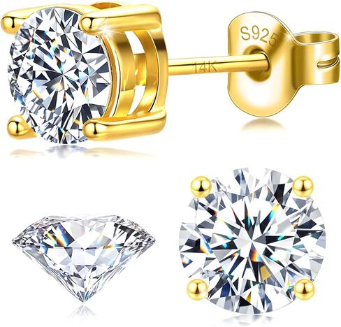 14K Gold Moissanite Stud Earrings for Women Men, 14K SOILD GOLD POST, 925 Sterling Silver D Color VVS Clarity Lab Created Moissanite, Hypoallergenic Earrings Jewelry Gifts for Her Him, 0.5/0.8/1.0ct in Saudi Arabia