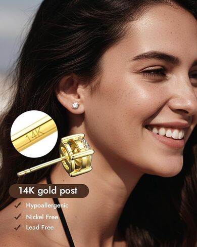 14K Gold Moissanite Stud Earrings for Women Men, 14K SOILD GOLD POST, 925 Sterling Silver D Color VVS Clarity Lab Created Moissanite, Hypoallergenic Earrings Jewelry Gifts for Her Him, 0.5/0.8/1.0ct in Saudi Arabia