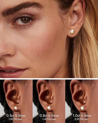 14K Gold Moissanite Stud Earrings for Women Men, 14K SOILD GOLD POST, 925 Sterling Silver D Color VVS Clarity Lab Created Moissanite, Hypoallergenic Earrings Jewelry Gifts for Her Him, 0.5/0.8/1.0ct in Saudi Arabia
