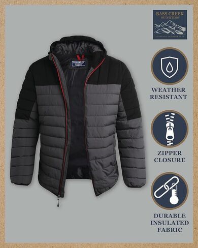 Bass Creek Outfitters Mens Puffer Jacket - Weather Resistant Midweight Quilted Warm Insulated Winter Coats for Men in Saudi Arabia