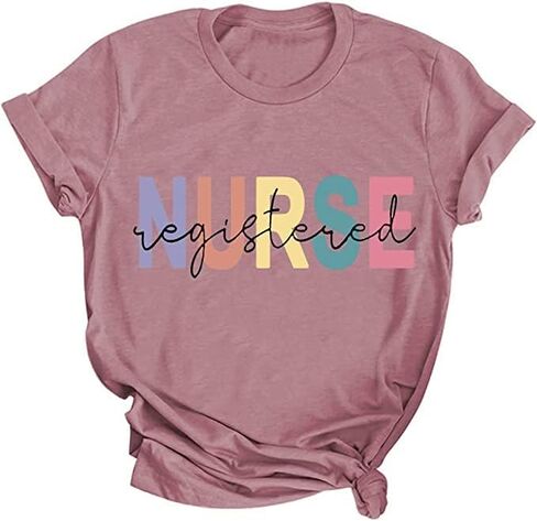 Registered Nurse Shirts Letter Print L&D Nursing Life Top Short Sleeve Summer Casual Tee, Rosy, L in Saudi Arabia