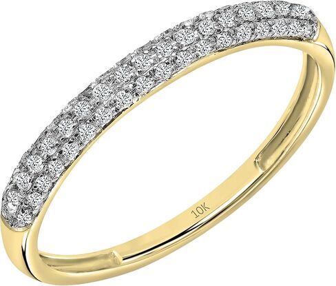 مجموعة Dazzlingrock 0.25 Cttw خاتم زفاف مستدير من الماس الأبيض 3 صفوف مرصع وقابل للتكديس للنساء من الذهب الخالص عيار 10 قيراط in Kuwait