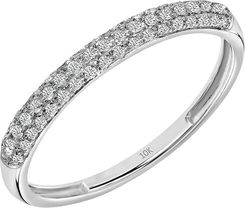 مجموعة Dazzlingrock 0.25 Cttw خاتم زفاف مستدير من الماس الأبيض 3 صفوف مرصع وقابل للتكديس للنساء من الذهب الخالص عيار 10 قيراط in Kuwait