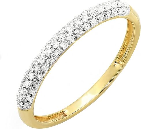 مجموعة Dazzlingrock 0.25 Cttw خاتم زفاف مستدير من الماس الأبيض 3 صفوف مرصع وقابل للتكديس للنساء من الذهب الخالص عيار 10 قيراط in Kuwait