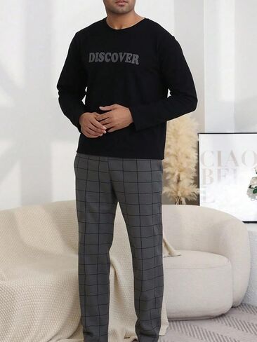 Casual Mens 2 Piece Pajama Set, Long Sleeve Pjs for Men Soft Pajama Pants Men, Pijamas Para Hombres for Home in Saudi Arabia